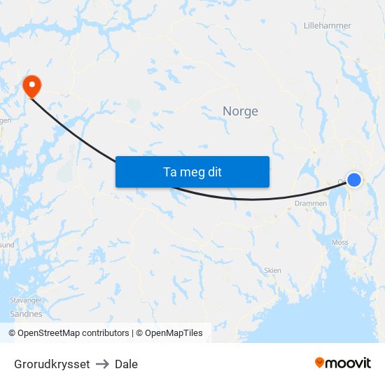 Grorudkrysset to Dale map