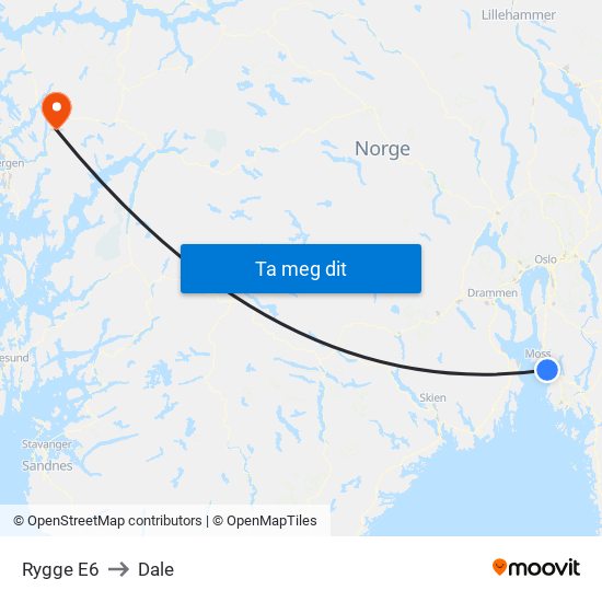 Rygge E6 to Dale map