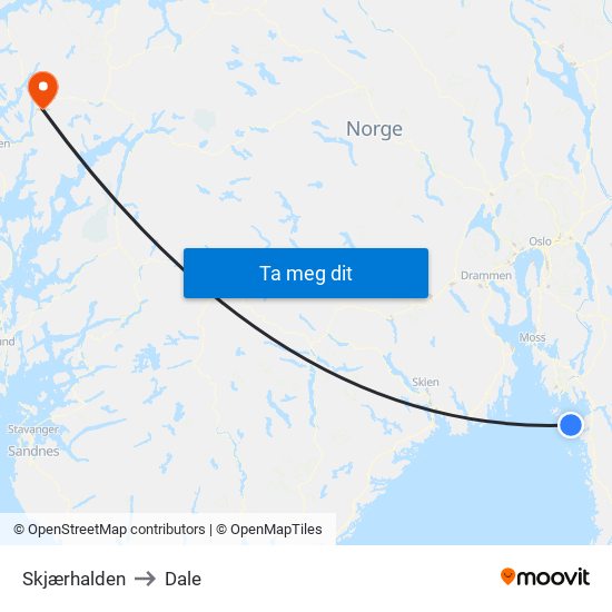 Skjærhalden to Dale map