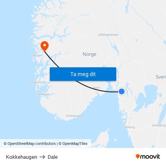 Kokkehaugen to Dale map