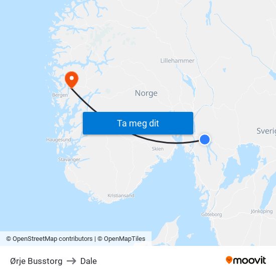 Ørje Busstorg to Dale map