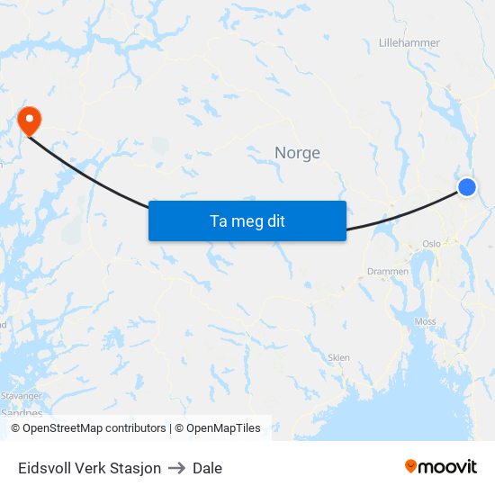 Eidsvoll Verk Stasjon to Dale map