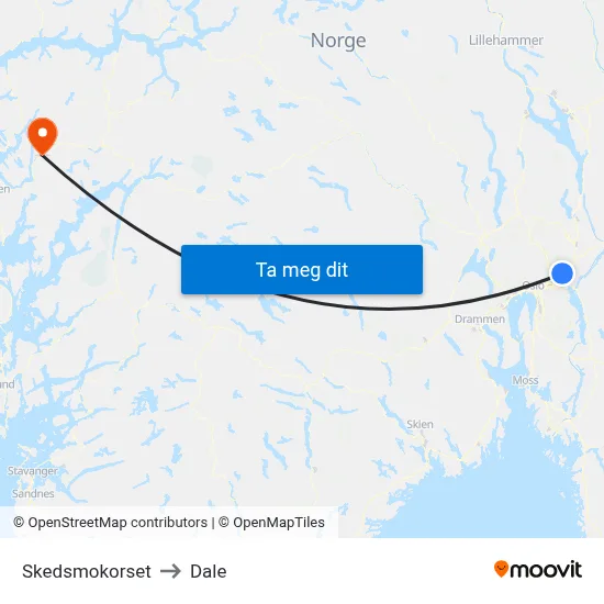 Skedsmokorset to Dale map