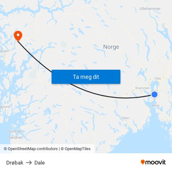 Drøbak to Dale map