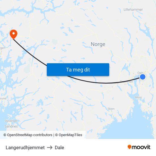 Langerudhjemmet to Dale map