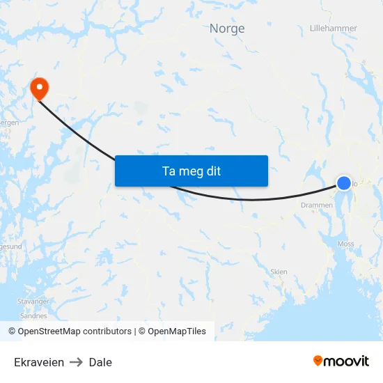 Ekraveien to Dale map