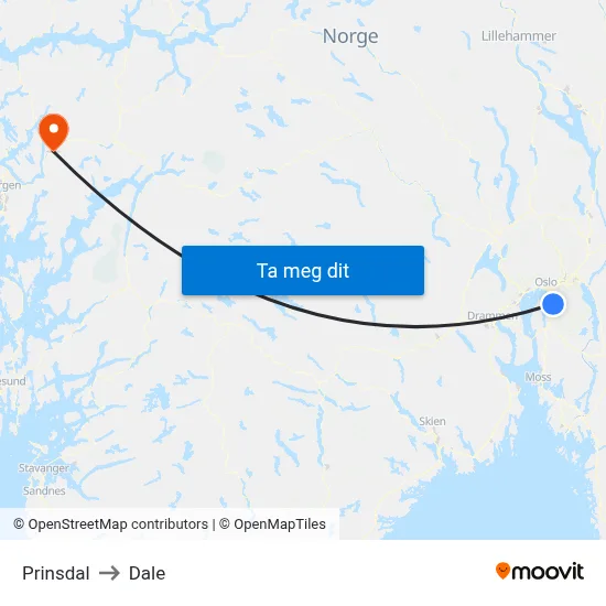 Prinsdal to Dale map