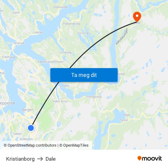 Kristianborg to Dale map