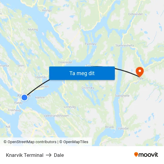 Knarvik Terminal to Dale map