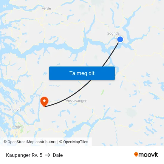 Kaupanger Rv. 5 to Dale map