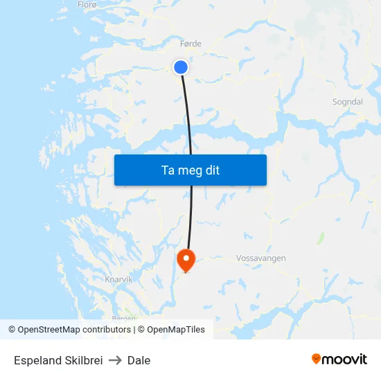 Espeland Skilbrei to Dale map