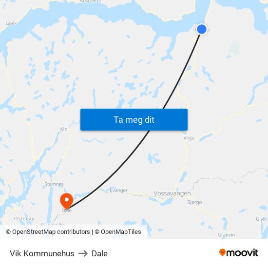 Vik Kommunehus to Dale map