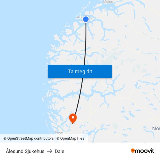 Ålesund Sjukehus to Dale map