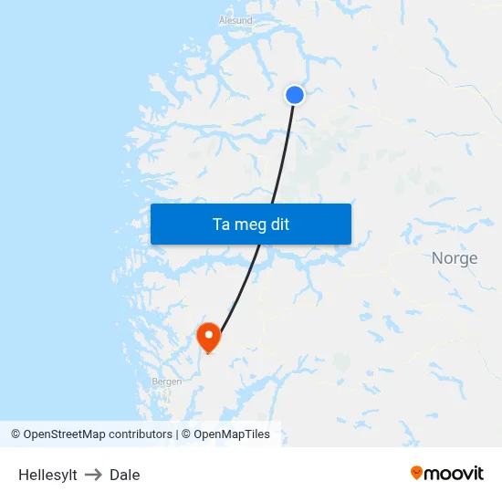 Hellesylt to Dale map