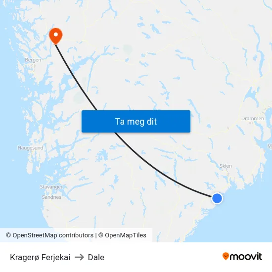 Kragerø Ferjekai to Dale map