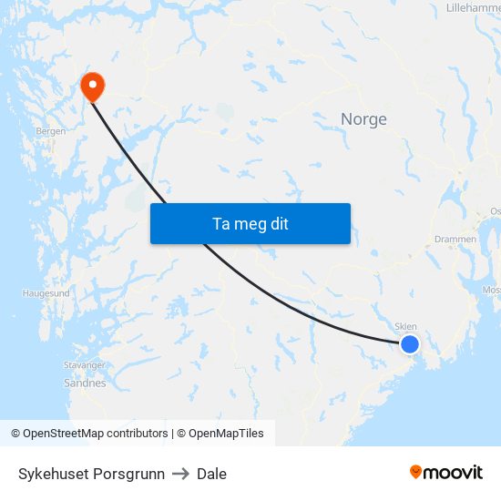 Sykehuset Porsgrunn to Dale map