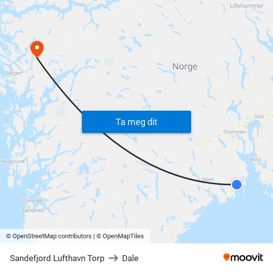 Sandefjord Lufthavn Torp to Dale map