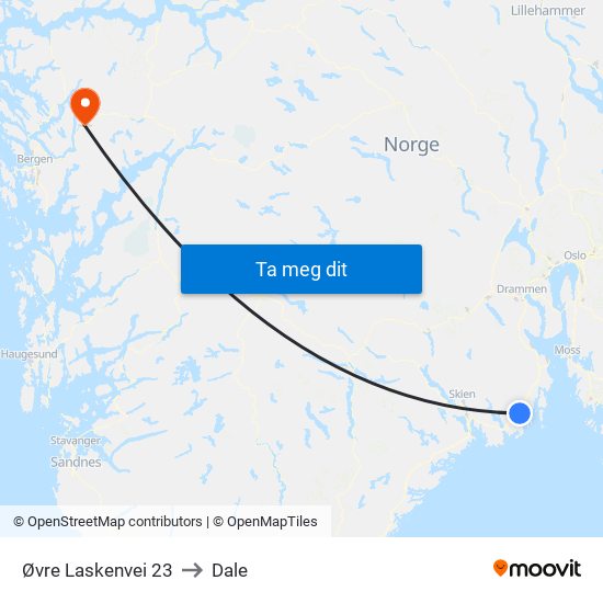 Øvre Laskenvei 23 to Dale map