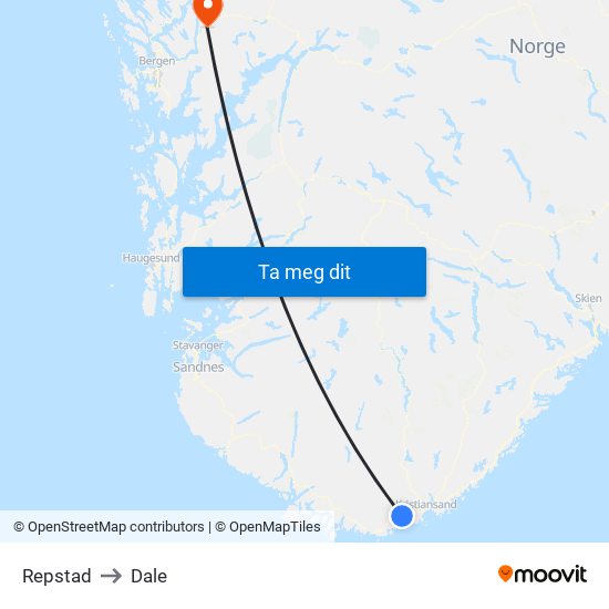 Repstad to Dale map