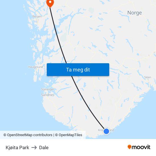 Kjøita Park to Dale map