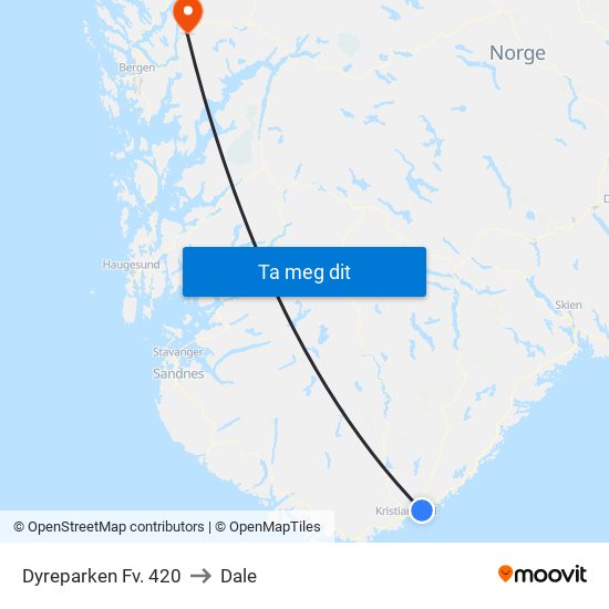 Dyreparken Fv. 420 to Dale map