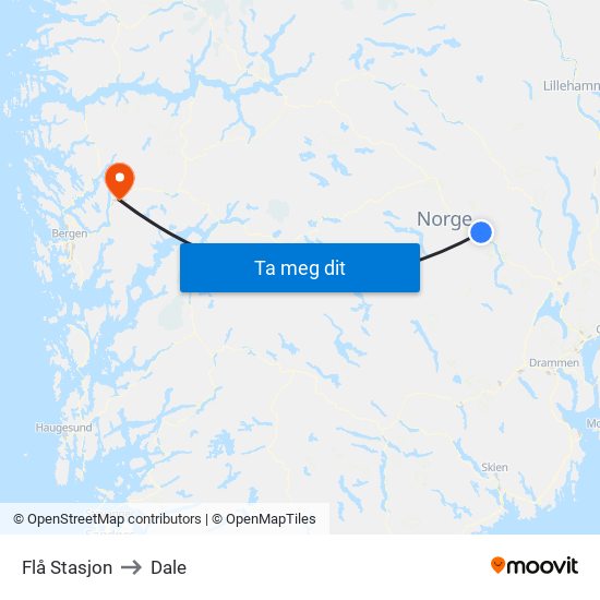 Flå Stasjon to Dale map