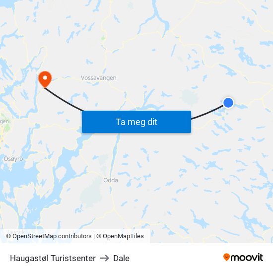 Haugastøl Turistsenter to Dale map