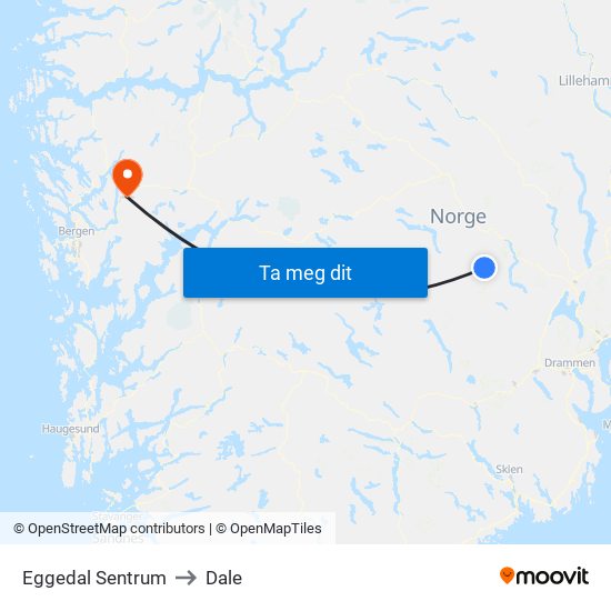 Eggedal Sentrum to Dale map