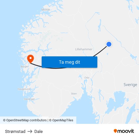 Strømstad to Dale map