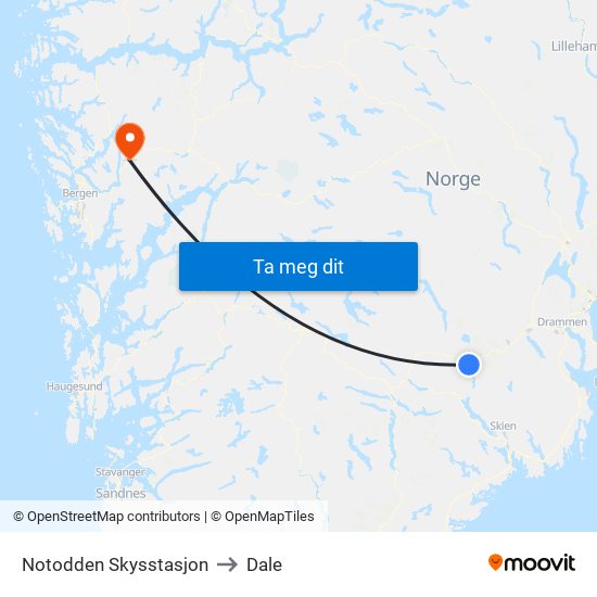 Notodden Skysstasjon to Dale map