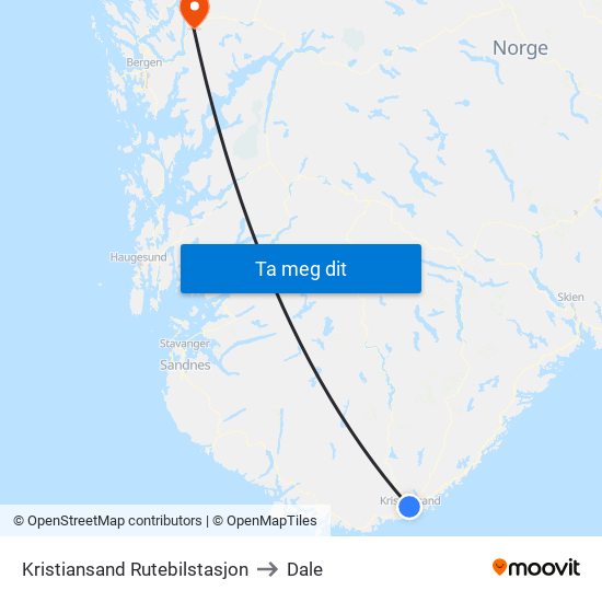 Kristiansand Rutebilstasjon to Dale map