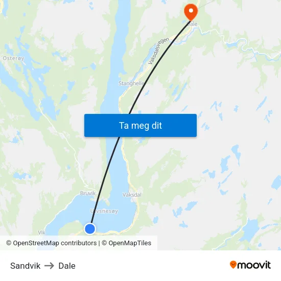 Sandvik to Dale map