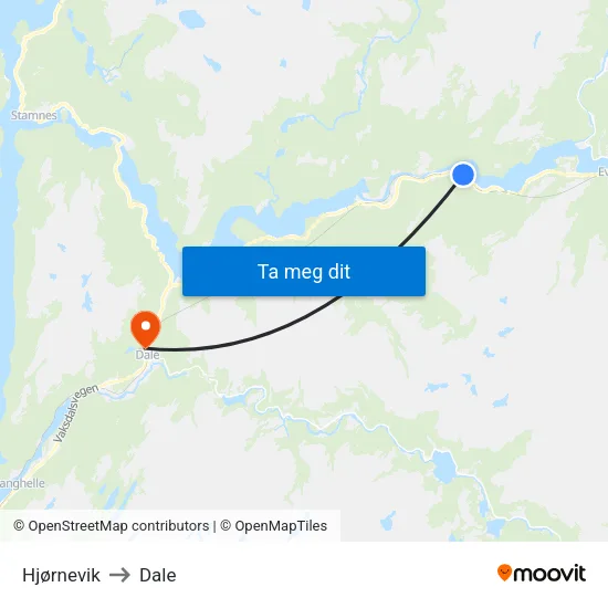 Hjørnevik to Dale map