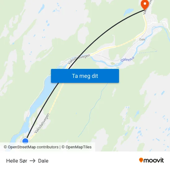 Helle Sør to Dale map