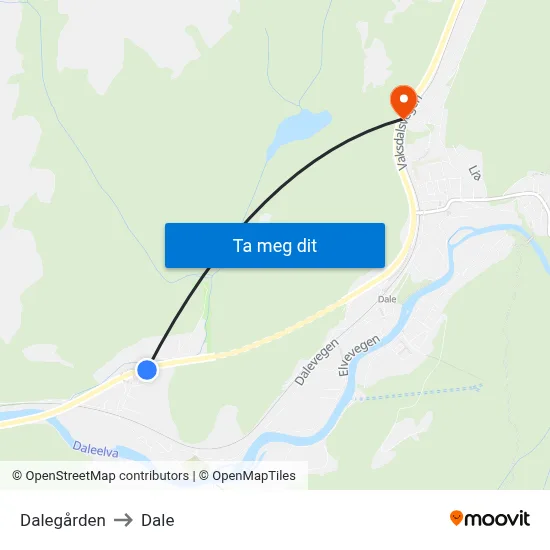 Dalegården to Dale map