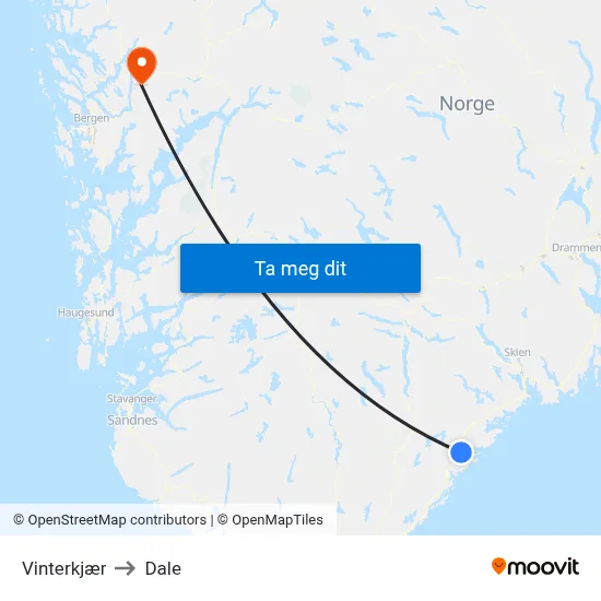 Vinterkjær to Dale map