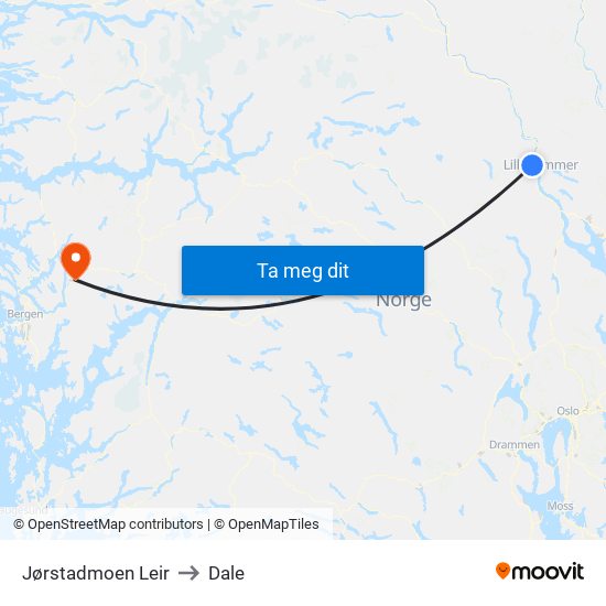 Jørstadmoen Leir to Dale map