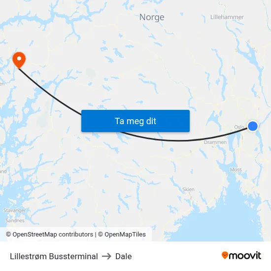 Lillestrøm Bussterminal to Dale map