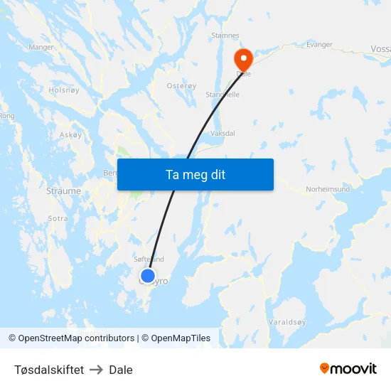 Tøsdalskiftet to Dale map