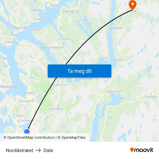 Nordåstræet to Dale map