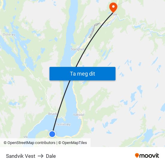 Sandvik Vest to Dale map