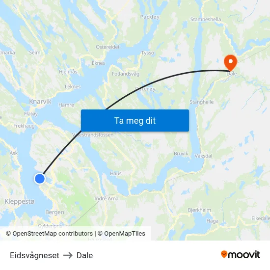 Eidsvågneset to Dale map