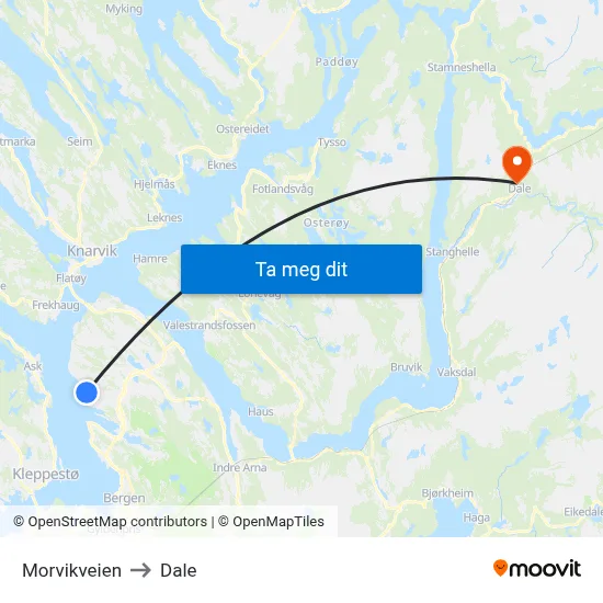 Morvikveien to Dale map