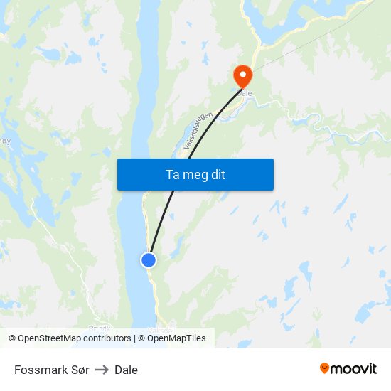 Fossmark Sør to Dale map