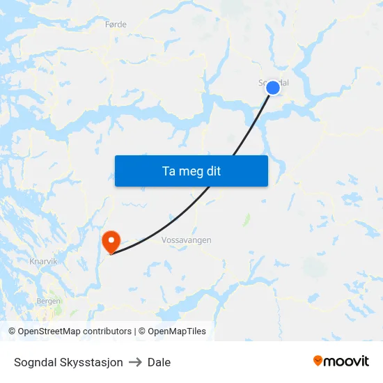 Sogndal Skysstasjon to Dale map
