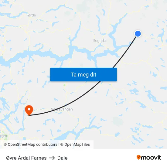 Øvre Årdal Farnes to Dale map