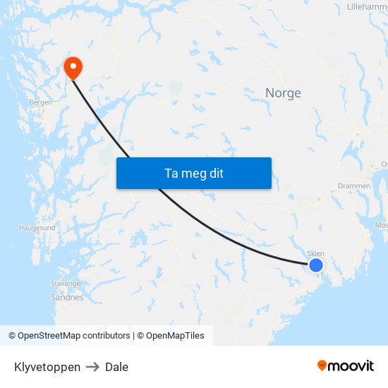 Klyvetoppen to Dale map