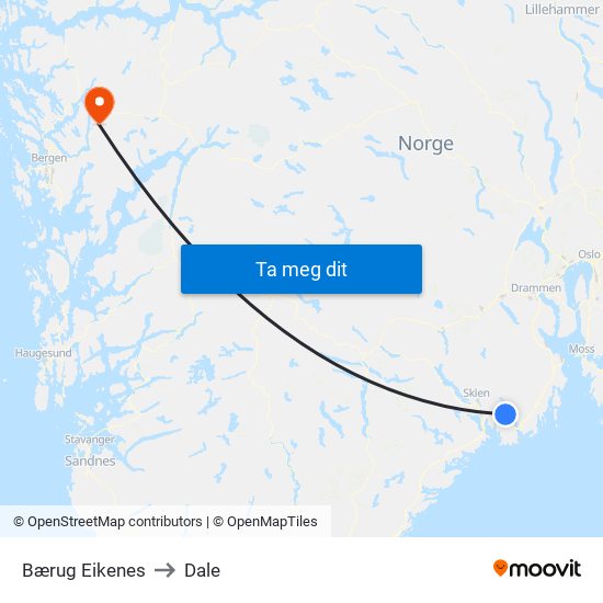 Bærug Eikenes to Dale map