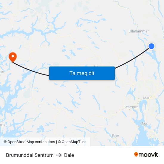 Brumunddal Sentrum to Dale map