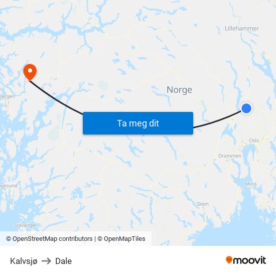 Kalvsjø to Dale map